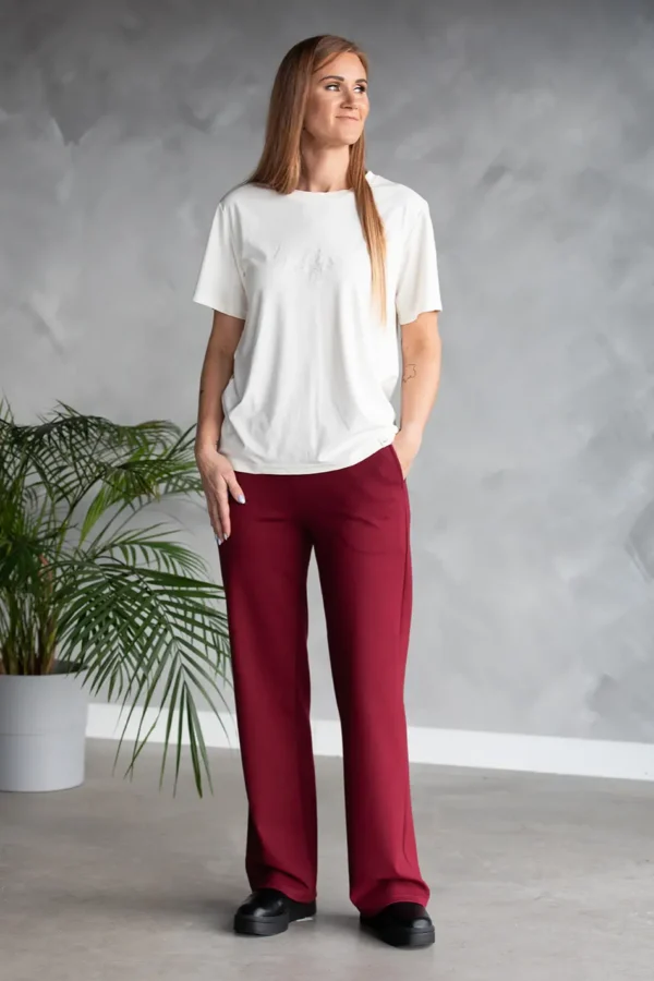 naiste bordoopunased vabaaja püksid