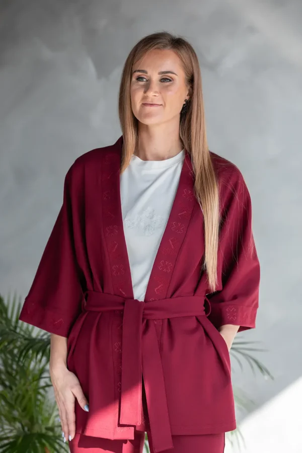 naiste lühike bordoopunane kimono