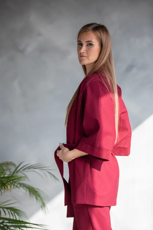 naiste lühike bordoopunane kimono