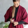 pikk naiste tikandiga bordoopunane kimono
