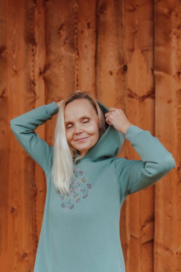 Naiste kapuutsiga dresskleit MUSTRIMÄNG tume mint